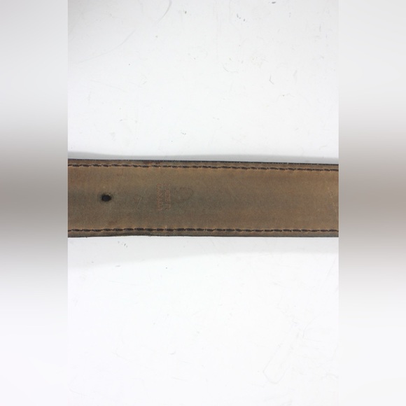 Vintage Dark Brown Leather Textured Belt with Chunky Gold Buckle Wide Thick Work - Picture 10 of 10